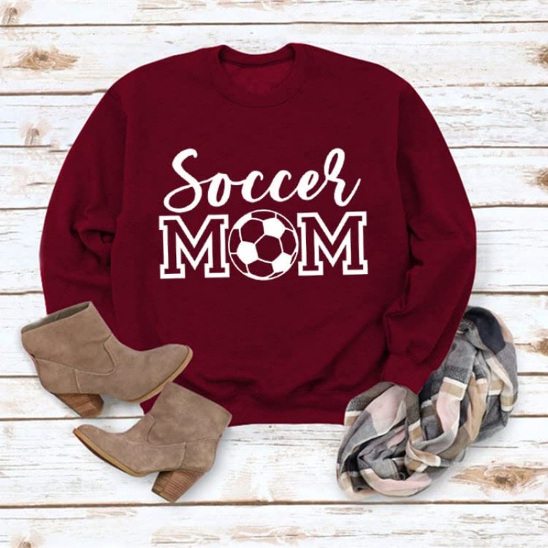 Sunidol Womens Soccer Mom 운동복 Crewneck 긴 소매 캐주얼 루즈 풀오버 축구 그래픽 스웨터