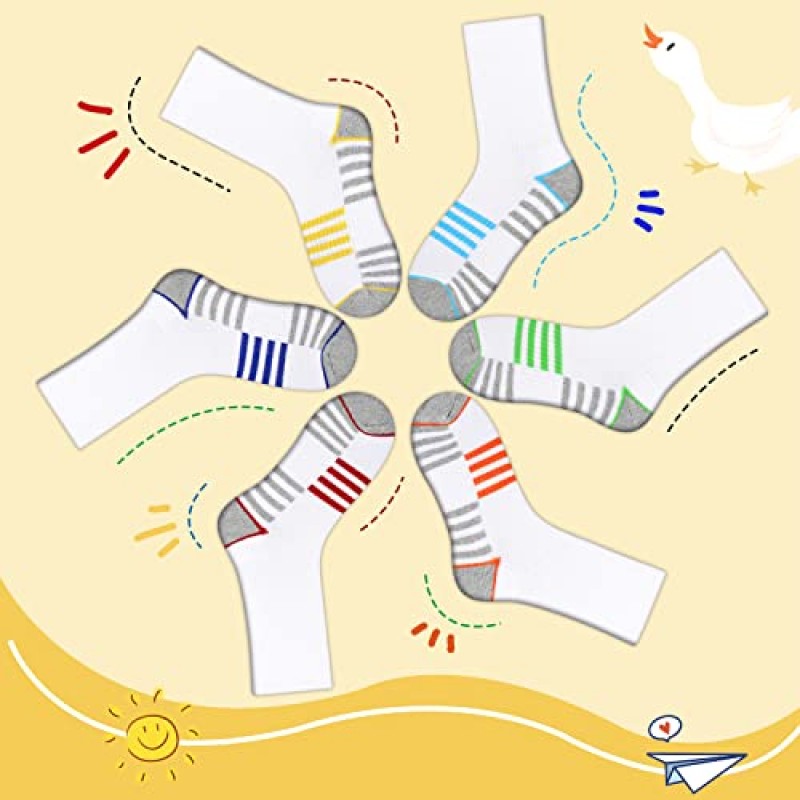 Comfoex 남아용 크루 양말 4-10세 어린이용 운동용 긴 양말 쿠션 밑창 포함 6쌍