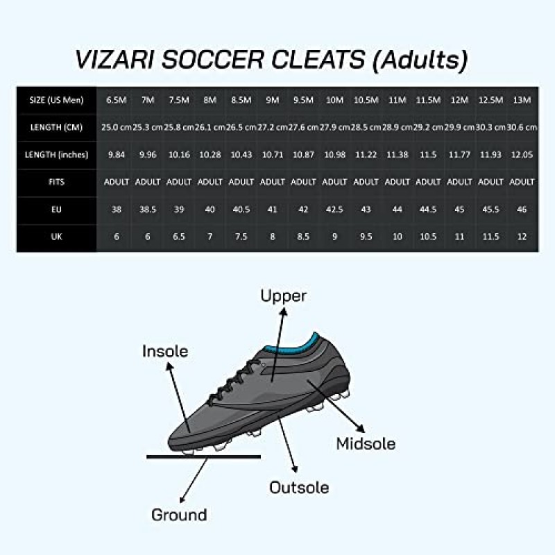 Vizari Santos 야외 펌 그라운드 축구 경기용 성인 남성 축구 스파이크화 블랙 10.5