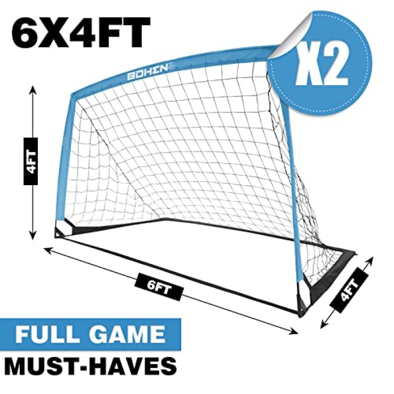 BOHEN 6x4피트 어린이 뒷마당을 위한 휴대용 축구 목표(캐리 백 포함) - 어린이 청소년을 위한 야외 실내 훈련 게임을 위한 간편한 접이식 경량 재미