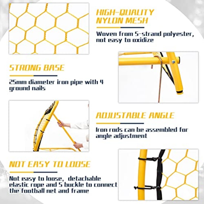 Junkin 휴대용 스팟 대상 축구 트레이너 조정 가능한 각도 리바운드 네트 팀 및 솔로 축구 훈련에 적합, 4피트 x 3피트