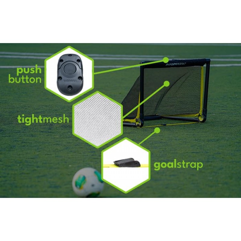 BazookaGoal 오리지널 솔리드 프레임 팝업 골 - 어린이와 성인을 위한 접이식 미니 축구 골 - 휴대용 골 포스트 - 설치가 쉽고 안정적임 - 4 x 2.5 ft
