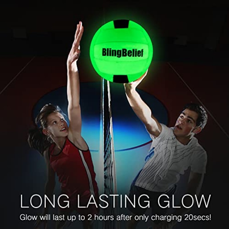 blingbelief 다크 배구의 슈퍼 브라이트 글로우, LED 충전 라이트 업 야광 배구, 휴대용 가방이 포함된 공식 크기 및 무게 배구-라이트 업 휴대용 가방, 배구x1