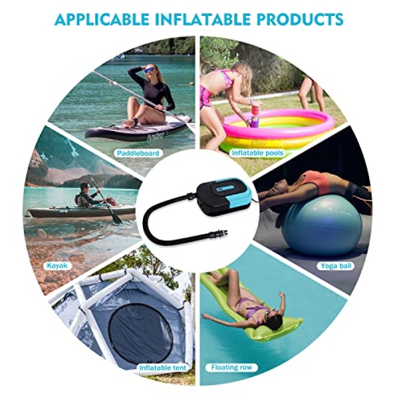 FunWater SUP 전기 공기 펌프 휴대용, 16PSI, 패들 보드용 공기 압축기, 풍선 텐트, 보트, 수영장, 6개의 노즐이 있는 패들 펌프