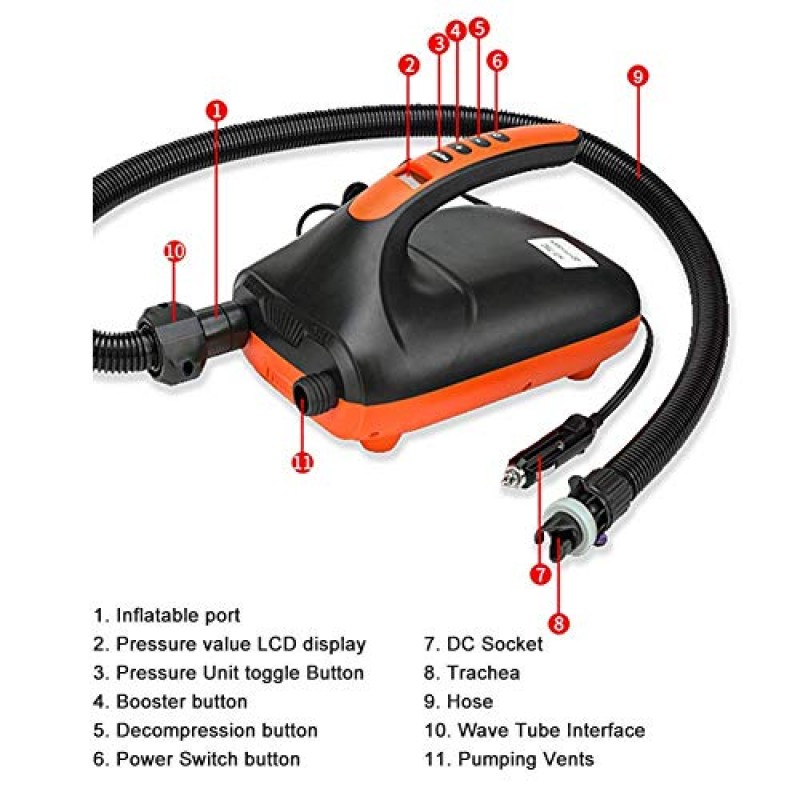 20PSI 고압 SUP 공기 펌프, 이중 단계 팽창 및 수축 기능 패들 보드 펌프, 팽창식 스탠드 업 패들 보드, 보트, 텐트 카약용
