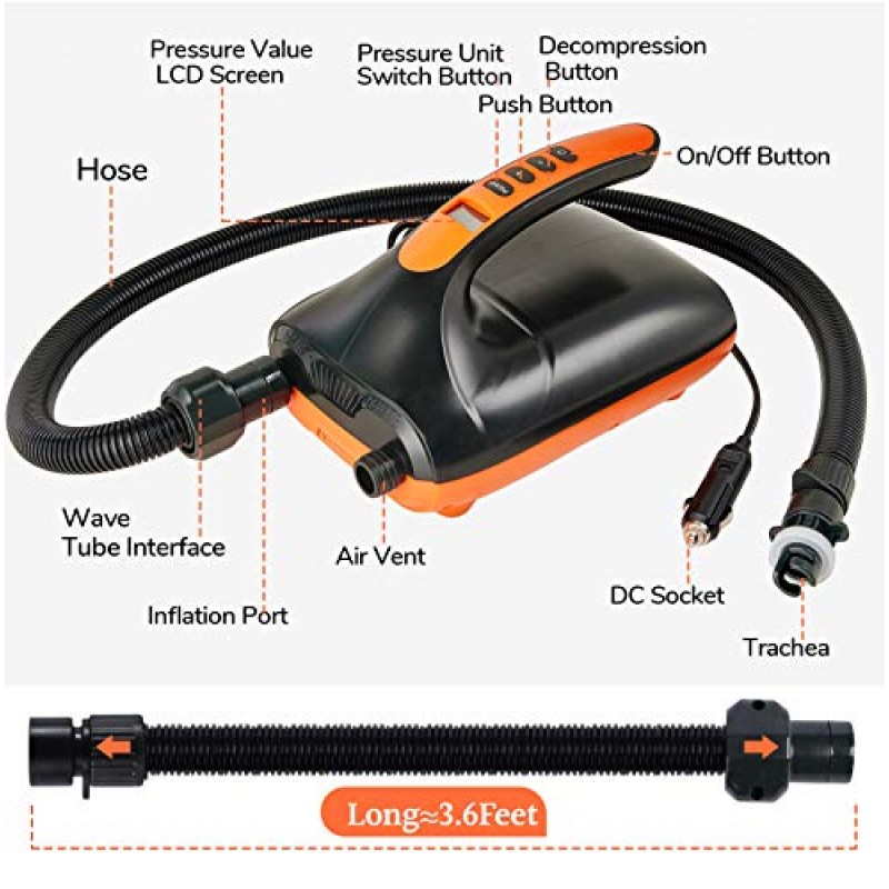 고압 펌프 패들 보드 - 12V DC 자동차 커넥터 지능형, 자동 꺼짐 기능, 풍선 스탠드 업 패들 보드, 보트용