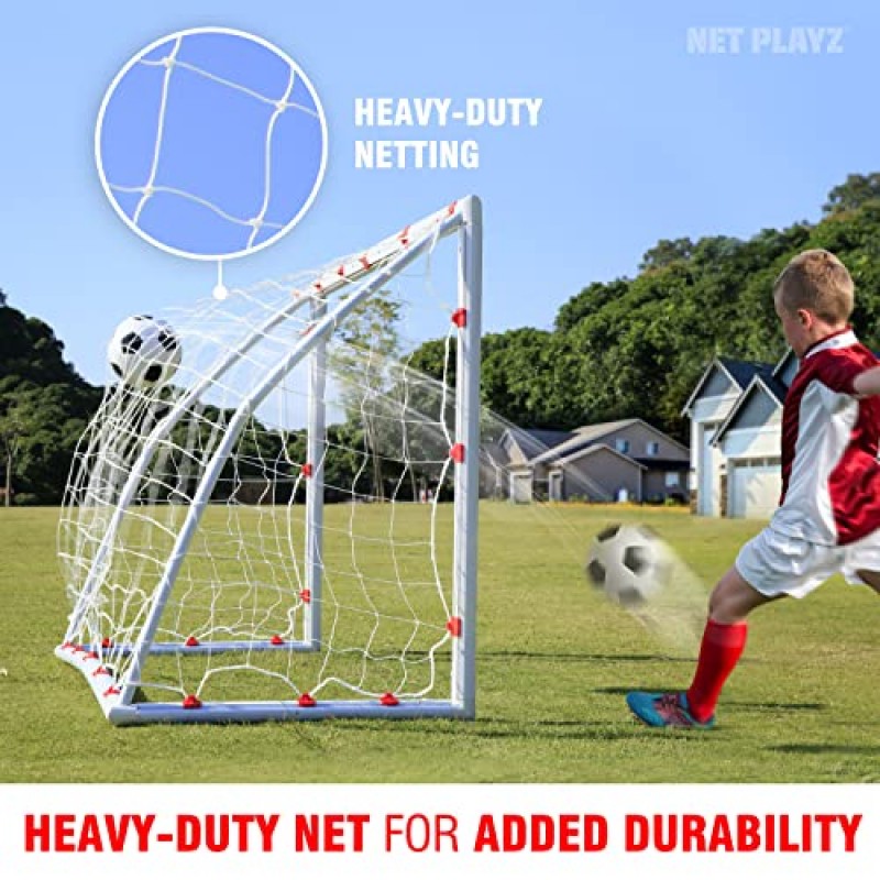 NET PLAYZ 뒷마당용 축구 목표, 어린이 축구 네트 고강도 빠른 설정 | 모든 연령층의 어린이 청소년 및 청소년을 위한 축구 축구 선물(비바람에 견디는), 흰색