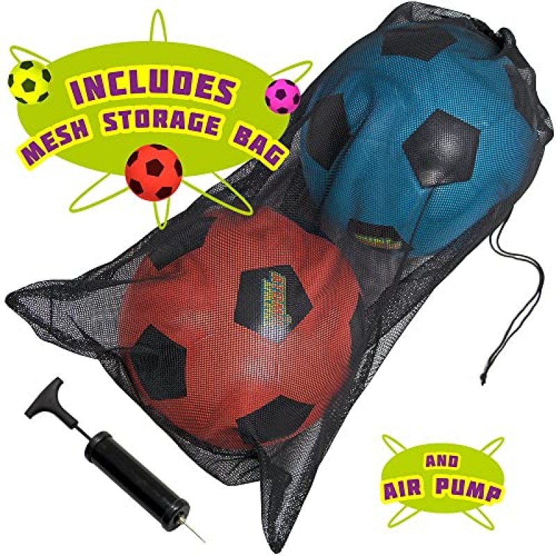 K-Roo Sports Atomic Athletics 네온 고무 놀이터 공 - 펌프 및 보관 가방 포함