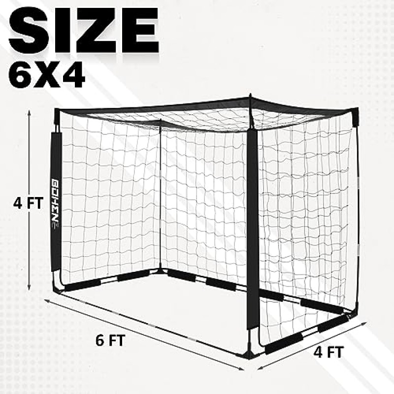 BOHEN 6x4ft 어린이를 위한 사각형 축구 골대 네트, 운반용 가방 및 매직 테이프가 있어 휴대용으로 쉽게 조립할 수 있고 뒷마당에서 가벼운 재미를 즐길 수 있음