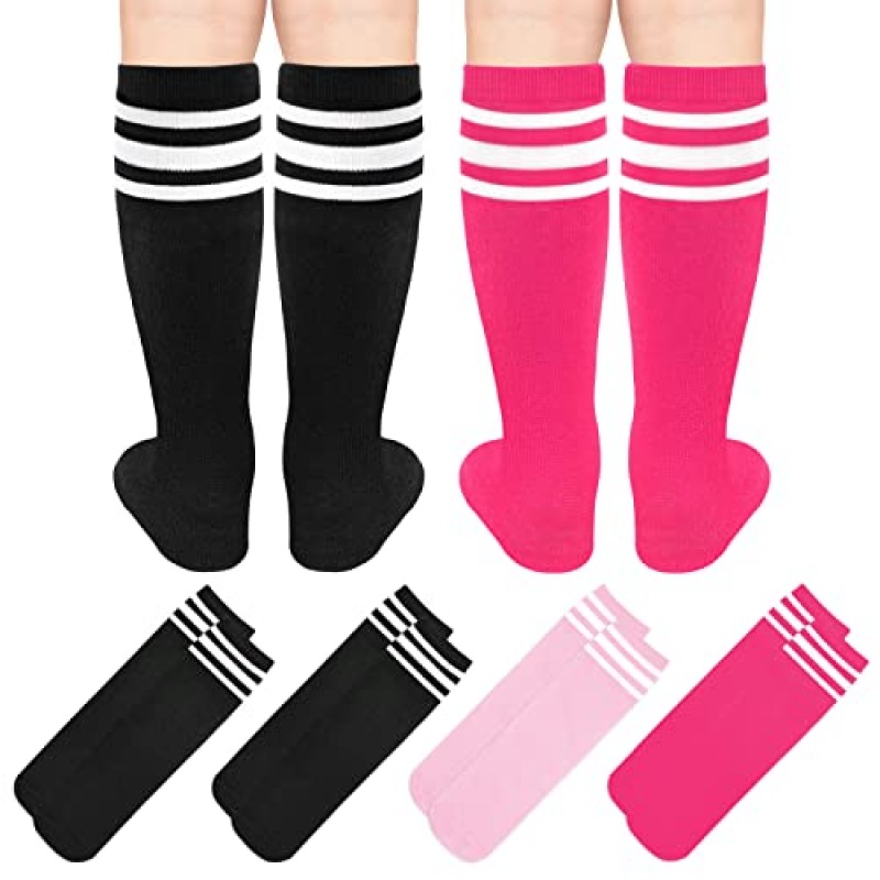 4 쌍 어린이 축구 양말 유아 축구 양말 소녀 소년 축구 양말 유아 무릎 높은 양말 어린이 유아 튜브 양말