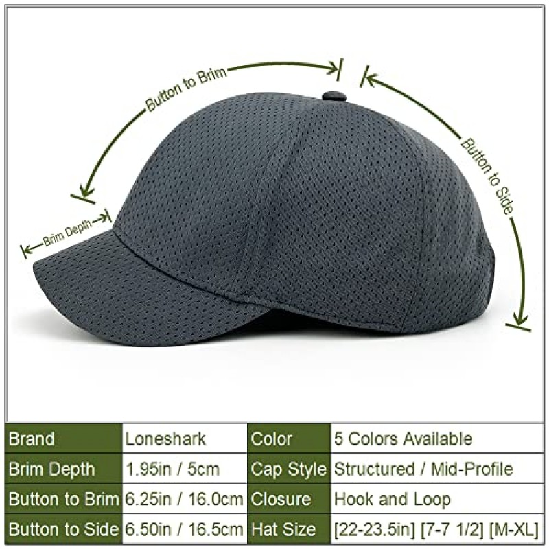 Loneshark Mens 풀 메쉬 여름 통기성 러닝 야구 모자 빠른 건조 여성 수분 흡수 야외 스포츠 드라이 피트 캡
