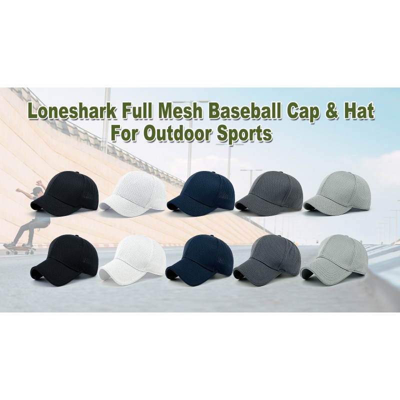 Loneshark Mens 풀 메쉬 여름 통기성 러닝 야구 모자 빠른 건조 여성 수분 흡수 야외 스포츠 드라이 피트 캡
