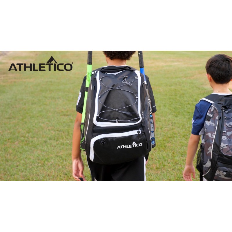 Athletico 야구 방망이 가방 - 청소년과 성인을 위한 야구, 티볼, 소프트볼 장비 및 장비용 백팩 | 배트, 헬멧, 장갑 및 신발 보관 |신발 칸 및 울타리 후크