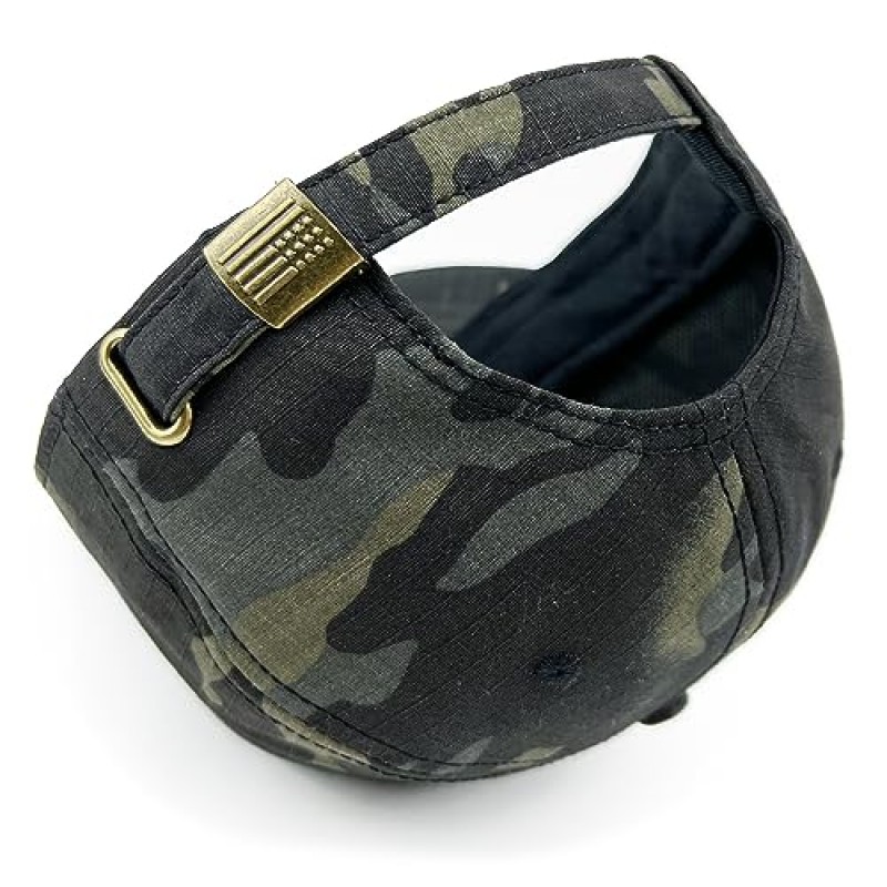 Loneshark Mens Camo 야구 모자 (미국 국기 버클 포함) 미국 전술 운영자 애국 모자 미 육군 군사 OCP 공 모자