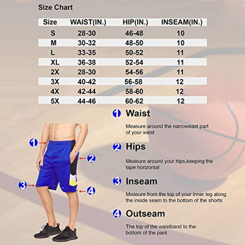 남성용 고에너지 긴 농구 반바지, 4팩, 스포츠, 피트니스 및 운동, 운동 성능