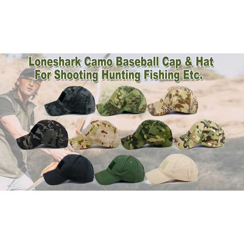 Loneshark Mens Camo 야구 모자 (미국 국기 포함) 미국 패치 전술 운영자 애국 모자 미 육군 군사 OCP 공 모자