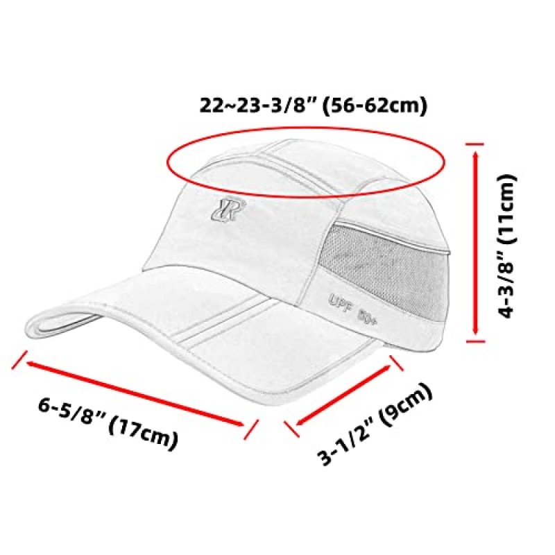 RRvane 접이식 UPF50+ 태양 보호 모자, 빠른 건조 야구 모자 남성용, 여성용 휴대용 조절 가능한 야외 스포츠 모자
