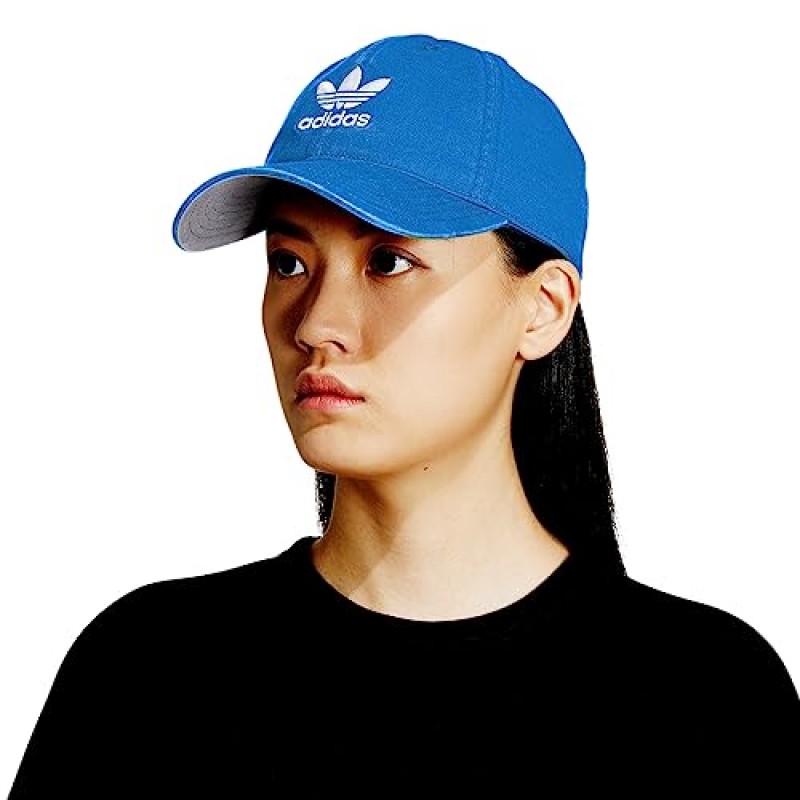 adidas Originals 여성용 릴렉스핏 조절 가능한 스트랩백 캡, 브라이트블루/화이트, 원 사이즈