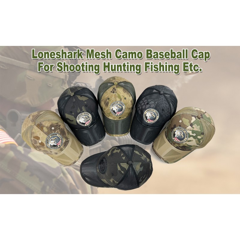 Loneshark Mens Camo 메쉬 야구 모자 미국 국기 미국 독수리 전술 운영자 애국 모자 미 육군 군사 OCP 공 모자