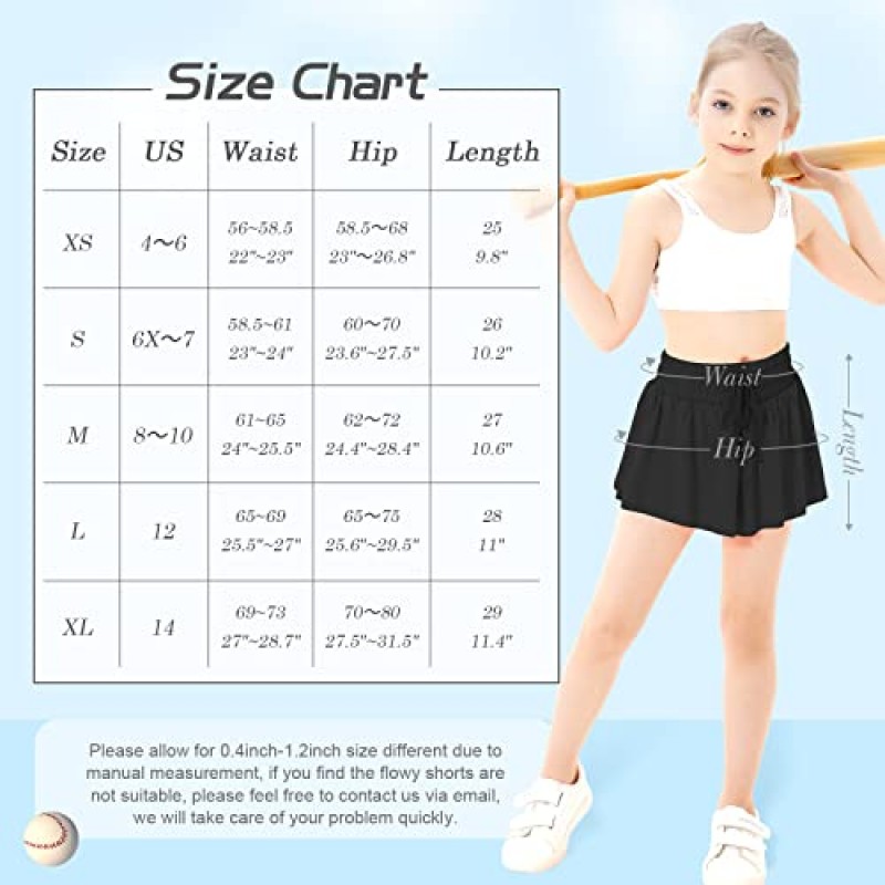 여아 플로위 반바지 포켓이 있는 나비 반바지 2-in-1 러닝 반바지 어린이를 위한 운동용 반바지 활동적인 운동 치어리딩
