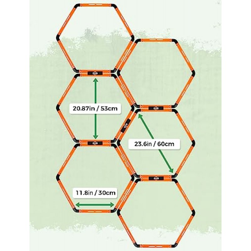 GHB 육각 민첩성 링 운반 가방이 있는 스피드 링 6 세트 휴대용 육각형 링, 민첩성 발놀림 훈련을 위한 민첩성 장애물
