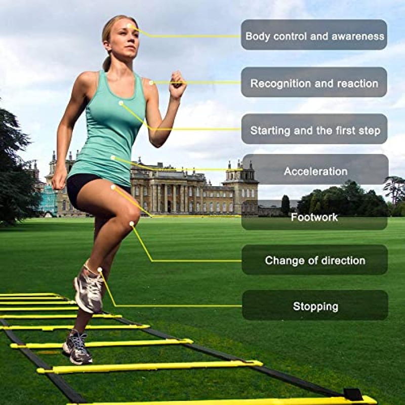 Kvittra 조정 가능한 속도 훈련 장애물 민첩성 사다리가 있는 피트니스 및 속도 훈련 장비 - 플라이오메트릭 피트니스 및 속도 훈련 - 축구, 축구, 육상 경기용 장애물/장애물