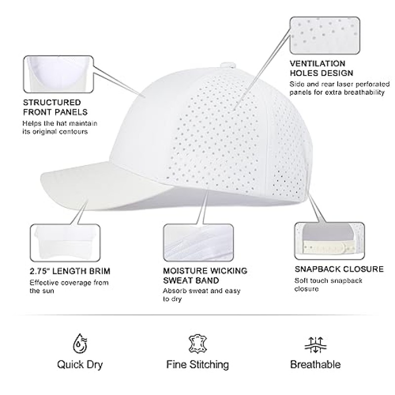 VOBOOM 남자 빠른 건조 야구 모자 레이저 컷 메쉬 볼 캡 곡선 브림 스냅 백 모자