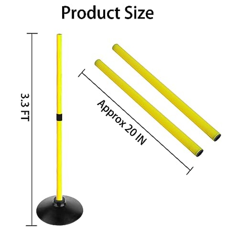 ASENVER 축구 민첩성 폴 세트 분리형 스포츠 훈련 속도 폴 슬라럼 폴 고무베이스 스포츠 Traning 장비