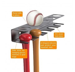 MUSVOH 야구 방망이 벽걸이형 야구 홀더 및 배트 랙 홈 스토리지용 벽에 금속 걸이 마운트-스포츠 장비 주최자는 최대 5명의 플레이어 야구 및 배트를 수용합니다.