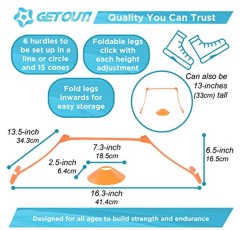 나가세요! 조정 가능한 장애물 및 콘 세트 - 축구 및 축구용 민첩성 장애물 훈련 장비 6개 및 콘 12개