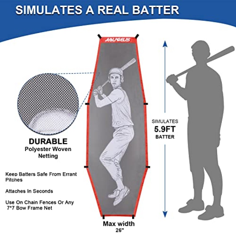 AOLIGEIJS 야구 소프트볼 타자 더미, 피칭 타겟, 조정 가능한 스트라이크 존 부착 장치, 향상된 정확도를 위한 피칭 보조 장치