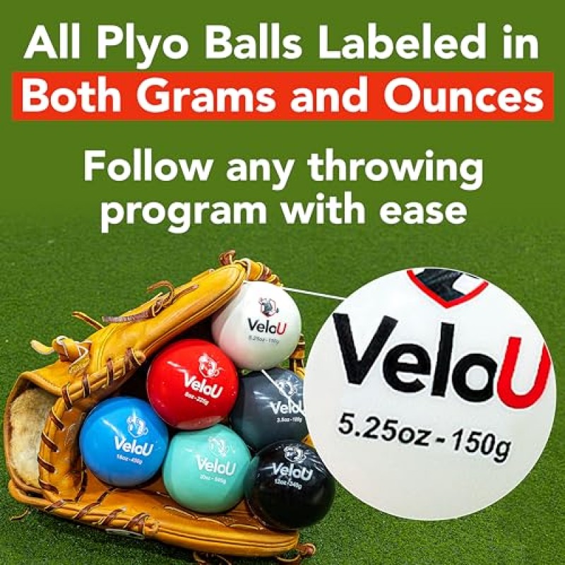 Plyo Balls Baseball - 투구용 가중치 야구 - 소프트볼/야구 훈련용 공으로 팔 경로를 정리하고 투구 속도를 높이세요 - 운동용 가중치 공