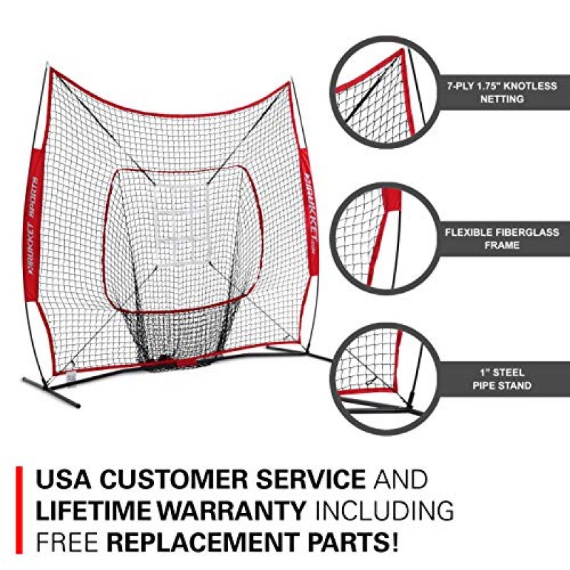 Rukket 6개 야구/소프트볼 번들, 7x7 타격 네트, 3개의 가중 트레이닝 공, 스트라이크 존 타겟, 휴대용 가방, 타격 연습, 투구, 캐칭, 백스톱 스크린 장비 훈련 보조 도구