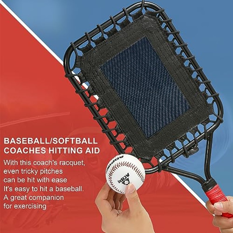 직비드 펀고 라켓 야구(Jikbeed Fungo Racket Baseball): 선수들이 땅볼과 팝 플라이 타격 연습을 돕는 코치와 부모를 위한 야구 라켓(빨간색)