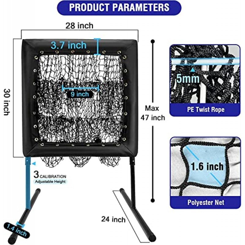 스트라이크 존이 있는 피칭 네트 - 9 피칭 타겟 피칭 네트 야구 및 소프트볼 훈련을 위한 최고의 투구 보조 네트 - 높이 조절이 가능한 연습 장비 가정 또는 현장 사용을 위한 휴대용 디자인