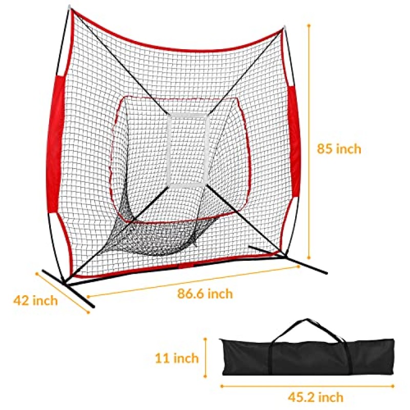 야구 및 소프트볼 연습 네트 7×7ft, 야구 및 소프트볼 연습 활 프레임이 있는 타격 및 투구 네트, 휴대용 가방, 야구 훈련 장비