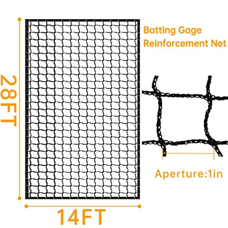 Gagalileo 배팅 케이지 그물, 휴대용 배팅 케이지 그물, 야구 케이지 그물, 배팅 케이지 교체 네트, 소프트볼 배팅 케이지, 14X28FT