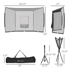 스트라이크 존, 티, 캐디 및 투구 및 타격용 휴대용 가방이 포함된 Soozier 야구 네트, 휴대용 초대형 소프트볼 및 야구 훈련 장비