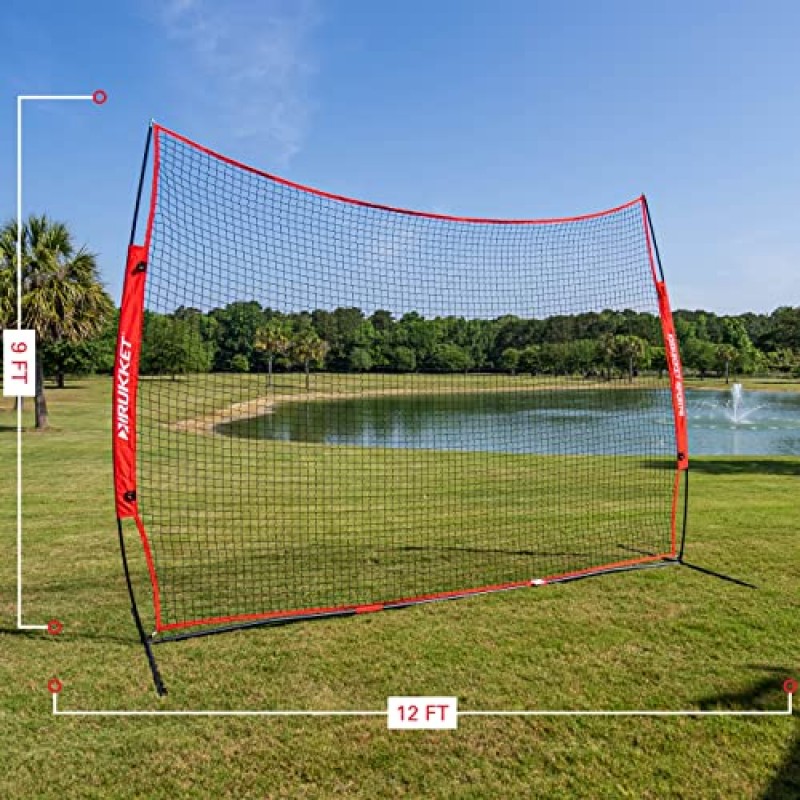 Rukket 12x9ft 바리케이드 백스톱 네트, 실내 및 실외 라크로스, 농구, 축구, 필드 하키, 야구, 뒤뜰, 공원 및 주거용 소프트볼 장벽 그물