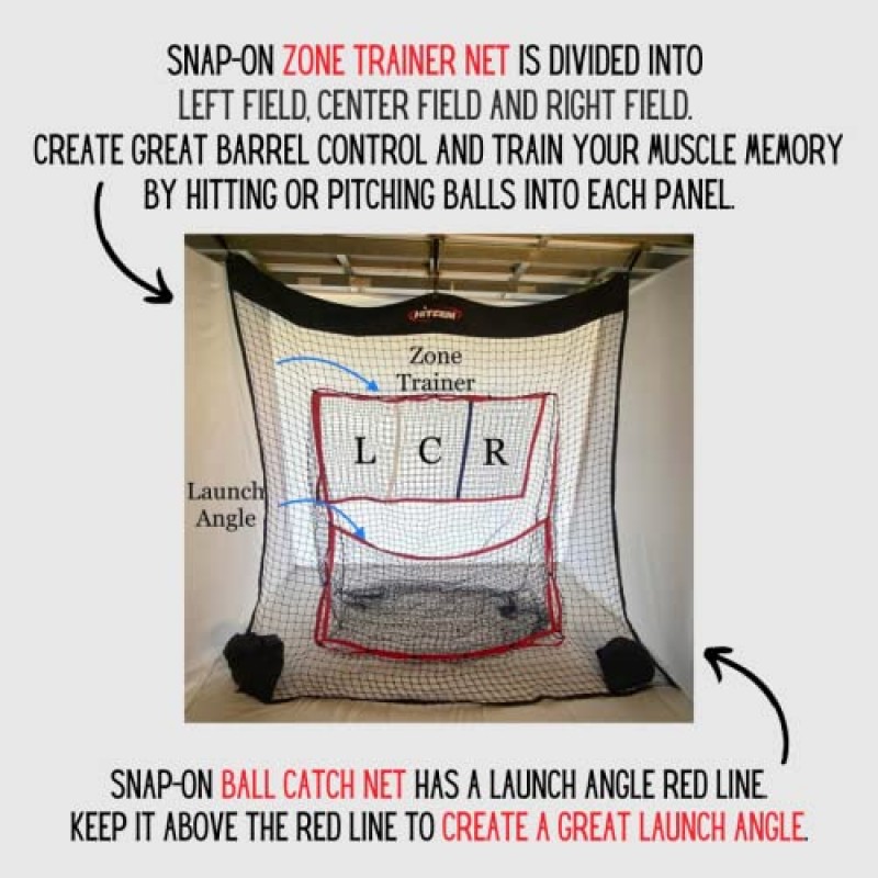 HITZEM: 야구 네트 및 소프트볼 네트 - 타격/피칭 네트 - 차고 문에 배팅 네트 부착 및 걸기 연습 - 보관용 타격 네트 롤업 - 성인 및 어린이를 위한 야구 훈련 장비