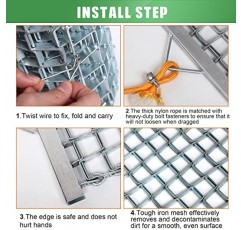Shimeyao 4 x 3 피트 아연 헤비 듀티 드래그 매트 스틸 메쉬 내야 드래그 진입로 농장 정원 야구 축구장을 위한 다중 표면 드래그 매트