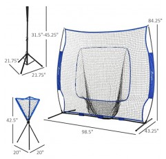 Soozier 7.5 x 7ft 야구 소프트볼 연습 네트 세트, 타격 티 및 캐디 포함, 타격, 투구, 타격, 잡기를 위한 휴대용 야구 연습 장비