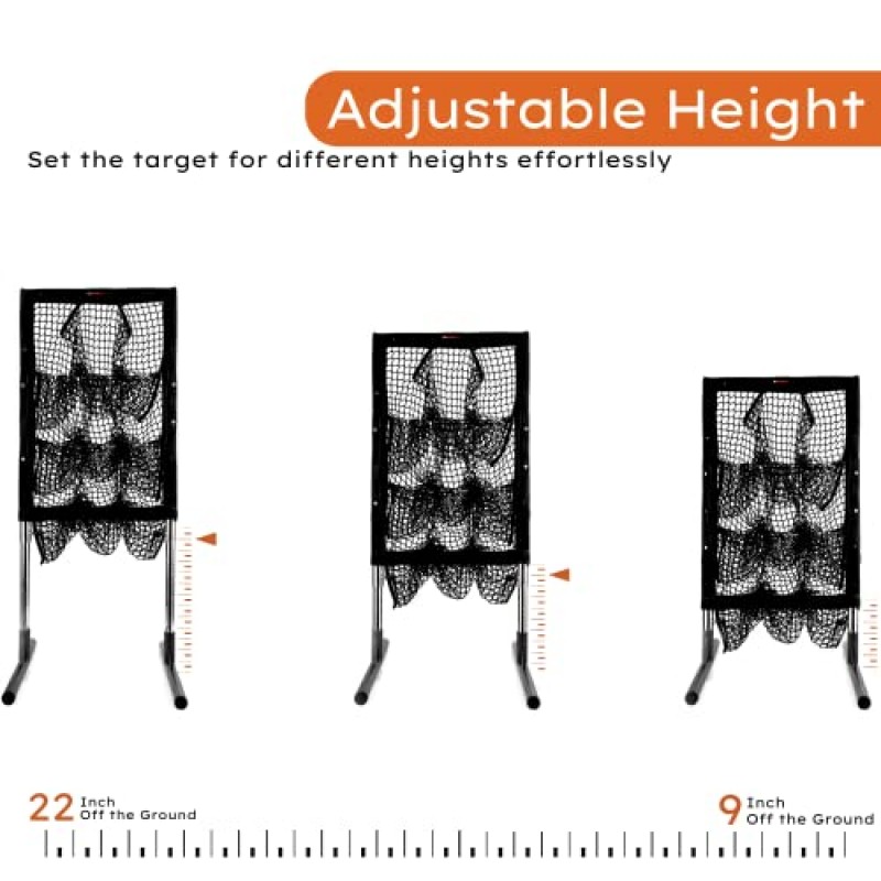 스트라이크 존이 있는 피칭 네트 - 9홀 피칭 타겟 - 투수 연습 네트 - 투수용 야구 네트 - 헤비듀티 피칭 훈련 장비 - 야구 훈련 보조 기구