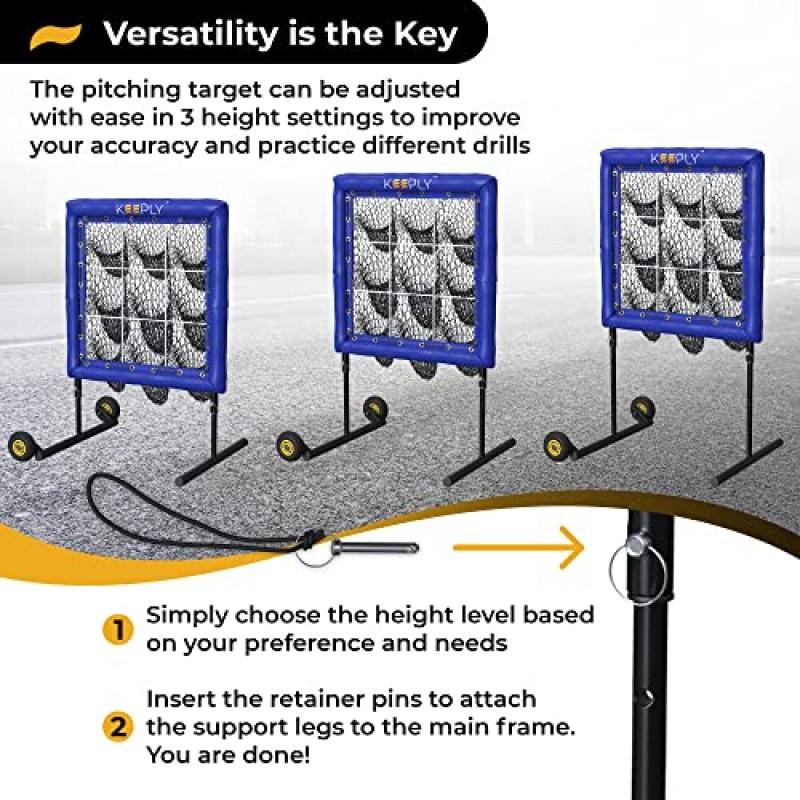 야구 및 소프트볼용 KEEPLY 피칭 포켓 네트 - 9홀 스트라이크 존이 있는 투수용 휴대용 연습 대상, 야구 홈 베이스 플레이트, 조절 가능한 핸드 그립 연습기 및 공 운반 가방 포함