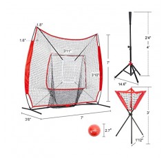 ZELUS 야구 및 소프트볼 연습 네트 7×7ft 스트라이크 존 타겟이 있는 타격 배팅 네트, 야구 소프트볼 배팅 티