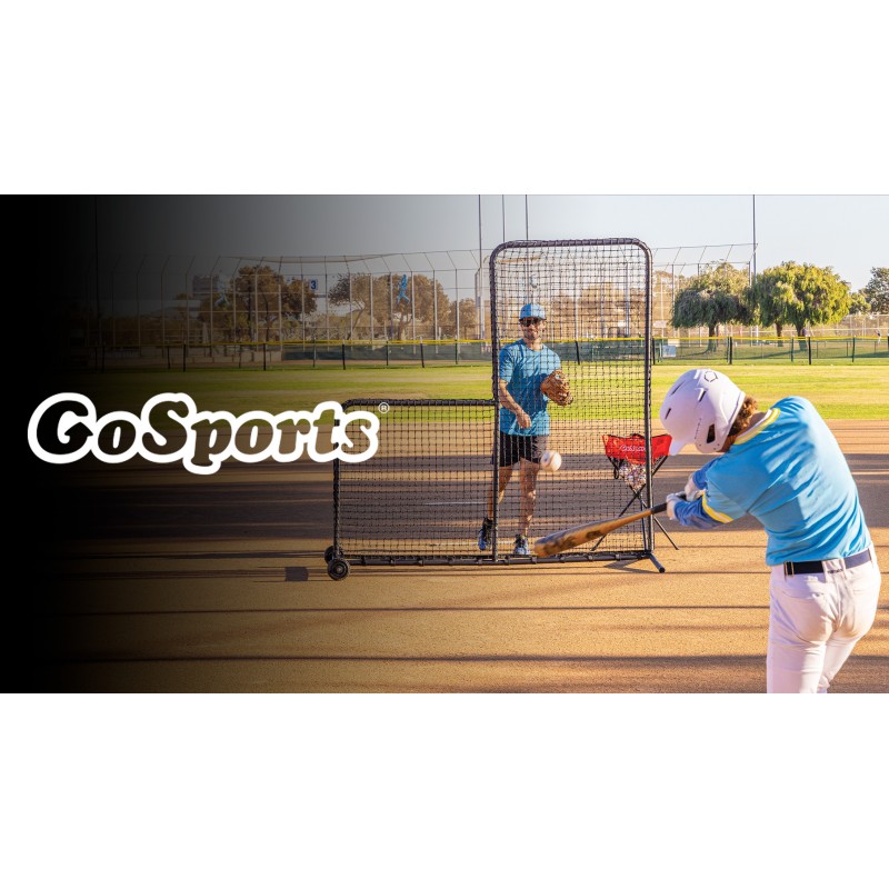 GoSports 7피트 x 7피트 PRO 야구 및 소프트볼 L 스크린 - 바퀴와 운반 케이스가 포함된 투수 보호망