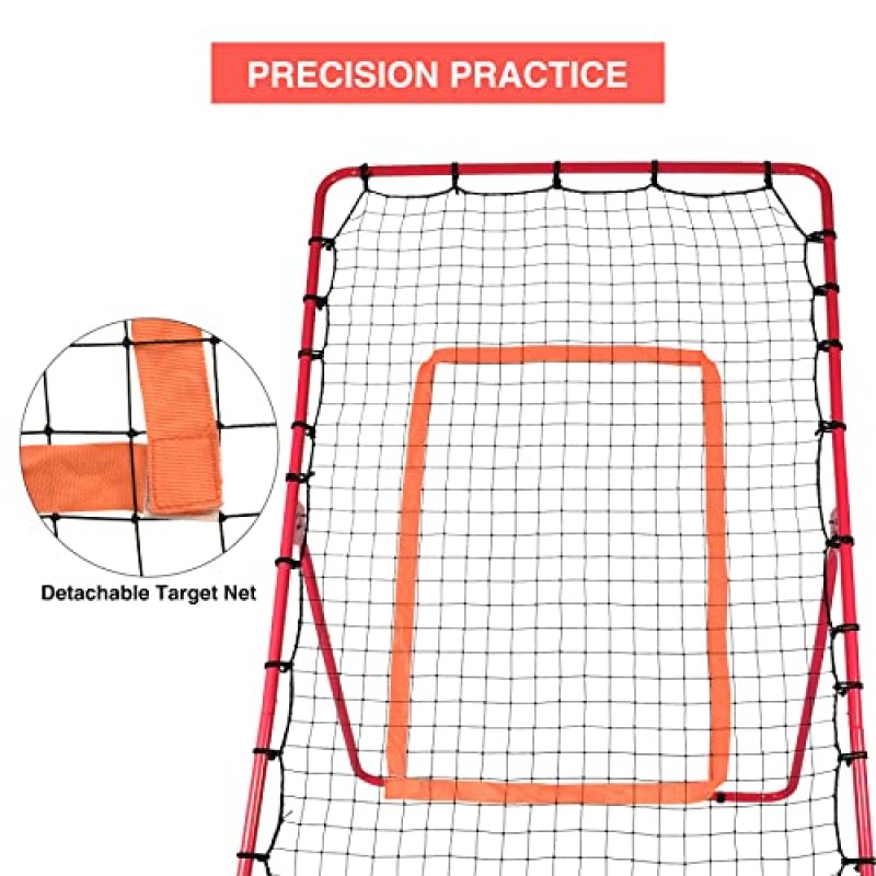 Lineslife 야구 피치백 리바운드 네트, 투구 및 투구 연습용 각도 조절 가능 야구 소프트볼 리바운드, 6 x 4피트