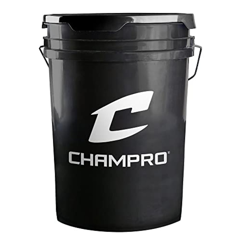 CHAMPRO CBB-40 정품 가죽 커버 야구공(검정색 버킷 포함) – 공 30개와 로드 캔 슬리브 1개 포함.