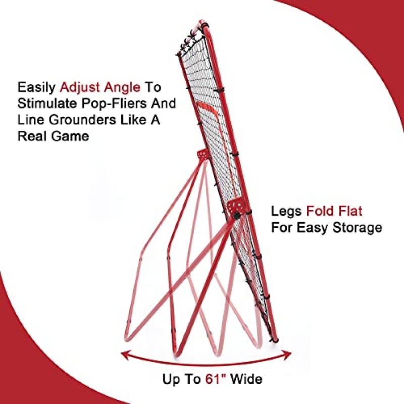 Luqvzxv 피치 백 야구 소프트볼 리바운더 라크로스 목표 던지고 투구 연습을 위한 조절 가능한 리바운더 네트 조립이 용이함 조절 가능한 각도 피치백 트레이너