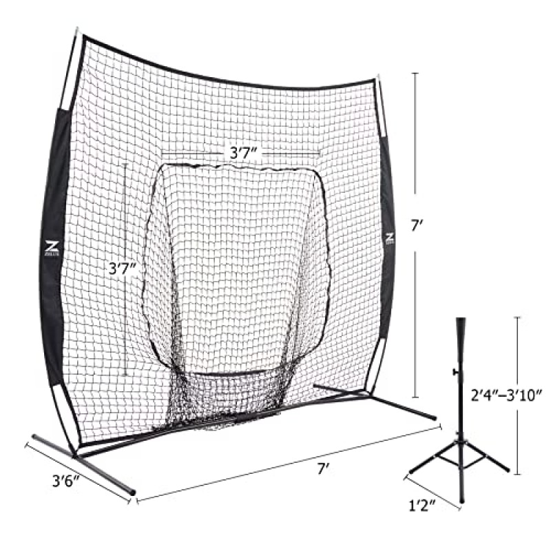 ZELUS 7x7ft 야구 네트(티 포함), 야구공 12개 및 휴대용 가방, 타격 및 투구용 소프트볼 및 야구공